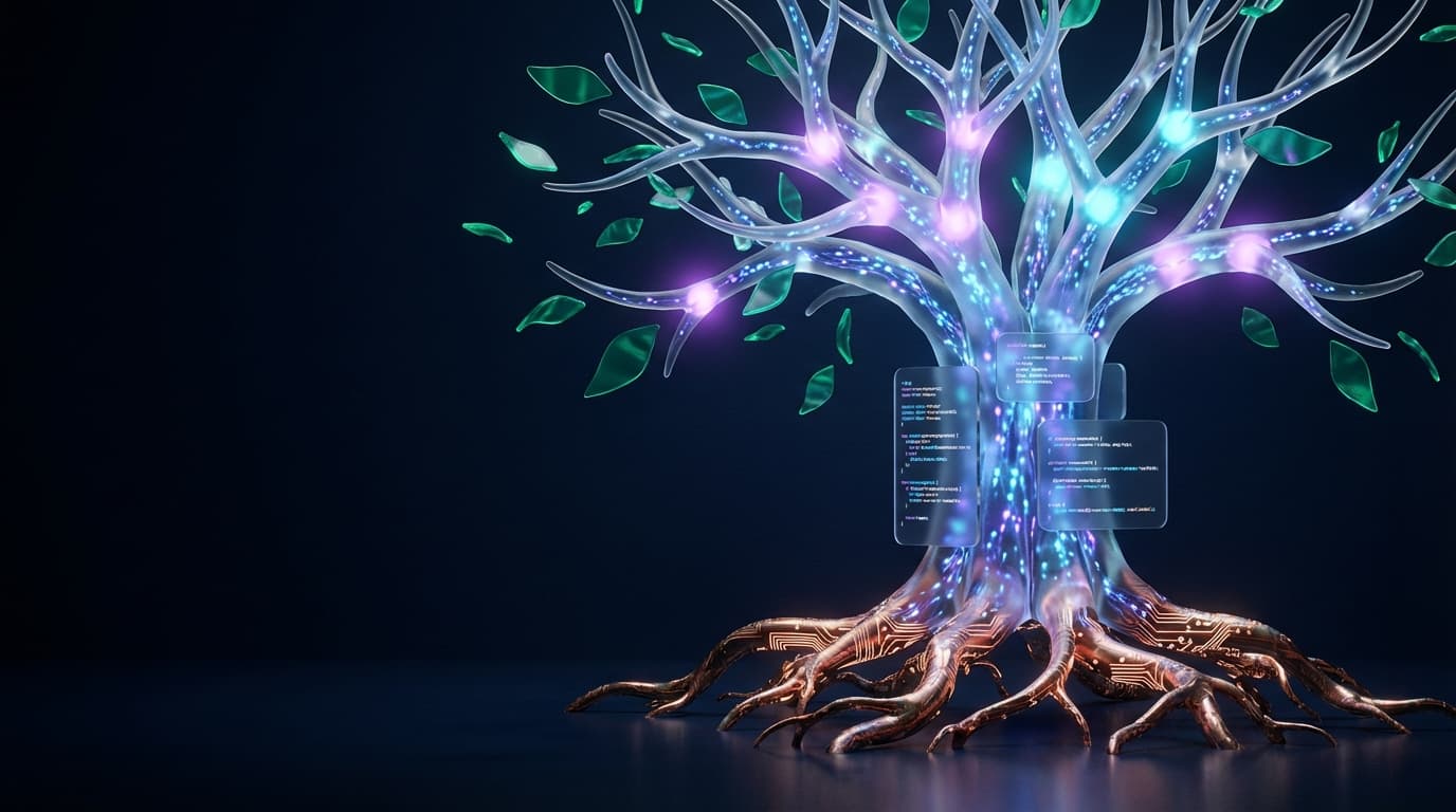 Digital Garden — bioluminescent forest of code and neural networks