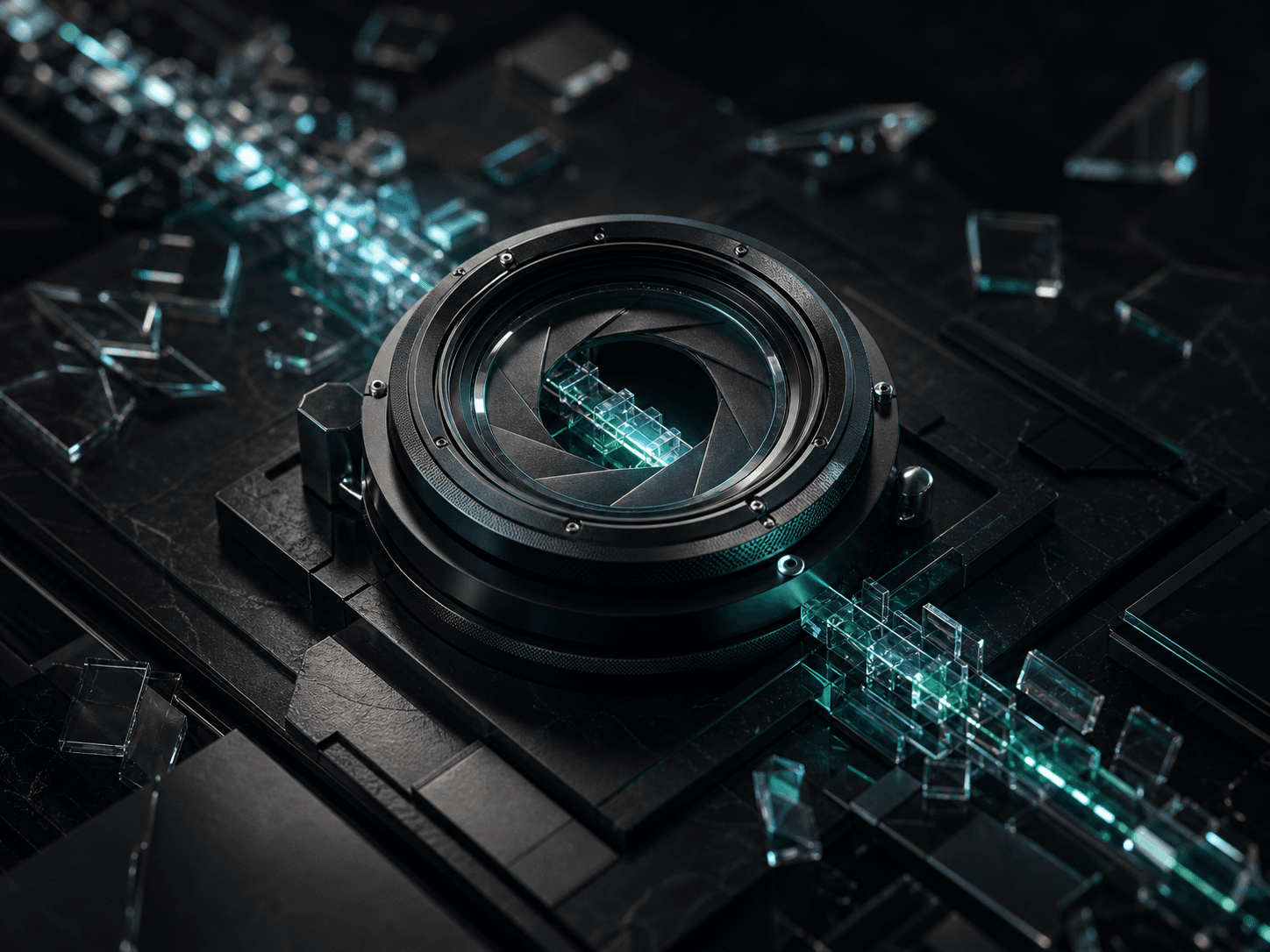 A precision aperture aligning scattered glass fragments into a clear route.